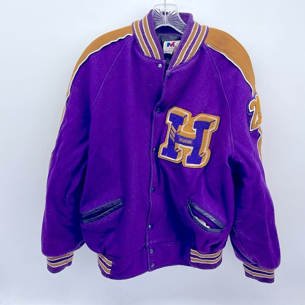 Meca 2011 Wool leather detail class choir letterman bomber jacket sz XXL